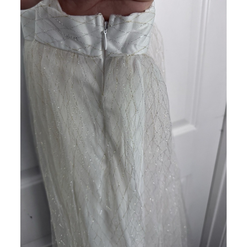 White S Metallic Grid Sparkle Deep V Neck Maxi Gown Fairy Wedding 1920s Art Deco - Picture 11 of 13